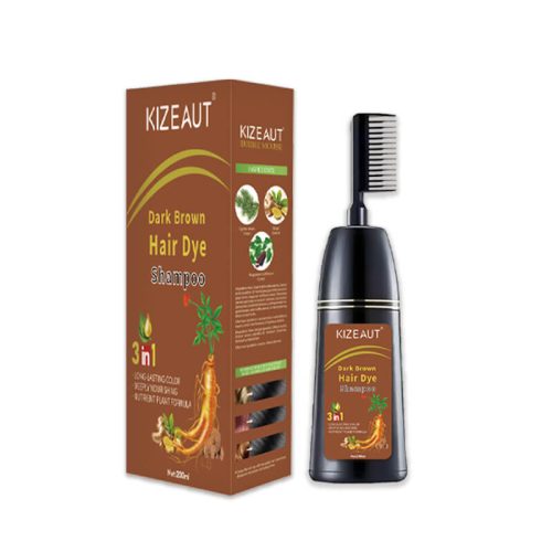 KIZEAUT 3 in 1 Dark Brown Hair Dye Shampoo with Built-in Comb