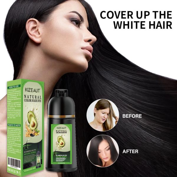 KIZEAUT Avocado Herbal Black Hair Dye Shampoo, Ammonia & PPD Free Home Hair Color for Gray Hair Coverage