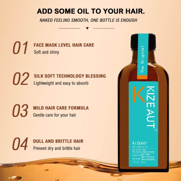 KIZEAUT natural hair oil calms rough dry frizz while restoring impaired hair cuticles