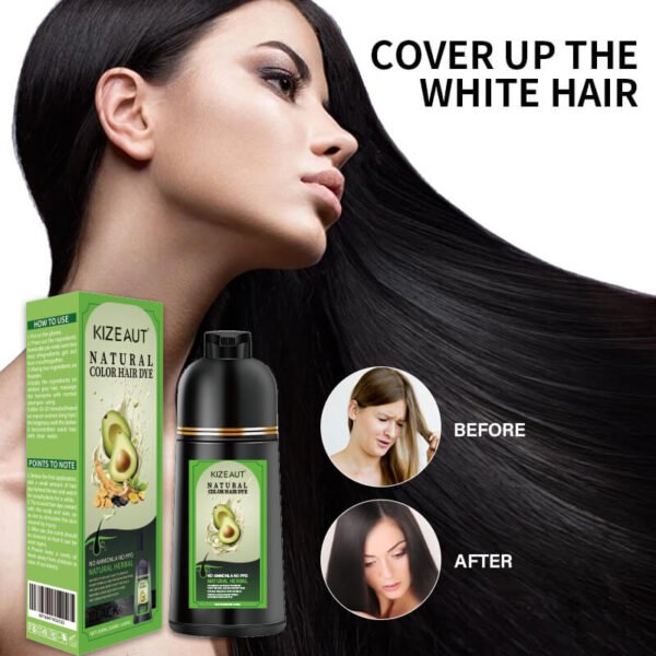 KIZEAUT Avocado Herbal Black Hair Dye Shampoo, Ammonia & PPD Free Home Hair Color for Gray Hair Coverage