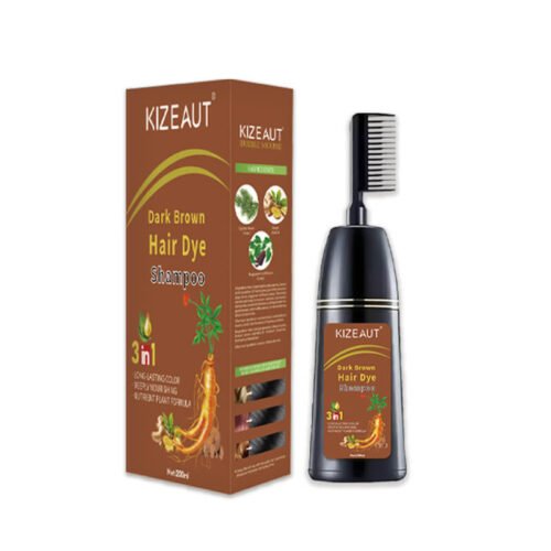 KIZEAUT 3 in 1 Dark Brown Hair Dye Shampoo with Built-in Comb