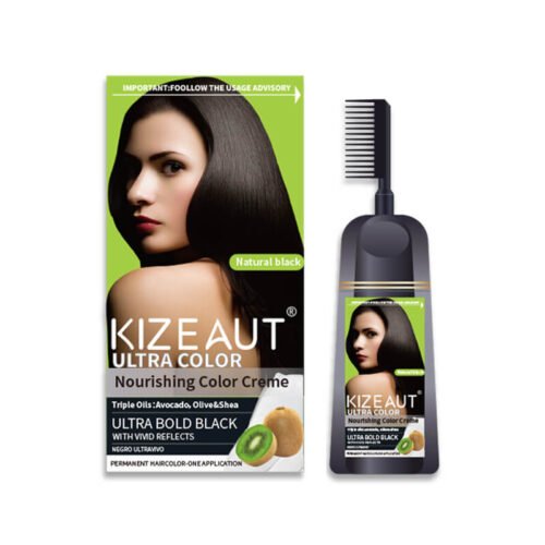 KIZEAUT Kiwi Fruit Extract Nourishing Hair Color Cream, One Comb Design Easy Black Hair Dye