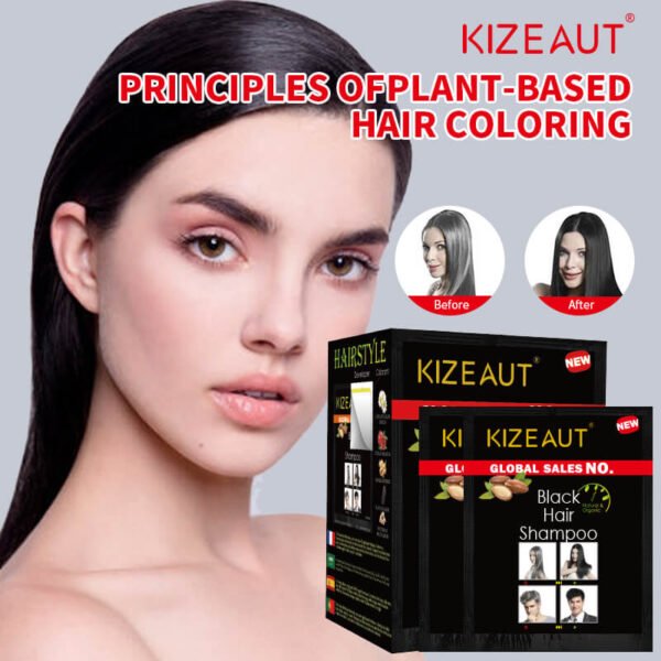 KIZEAUT Sachet Black Hair Shampoo, Plant-Based Grey Hair Coverage One-Step Black Hair Dye