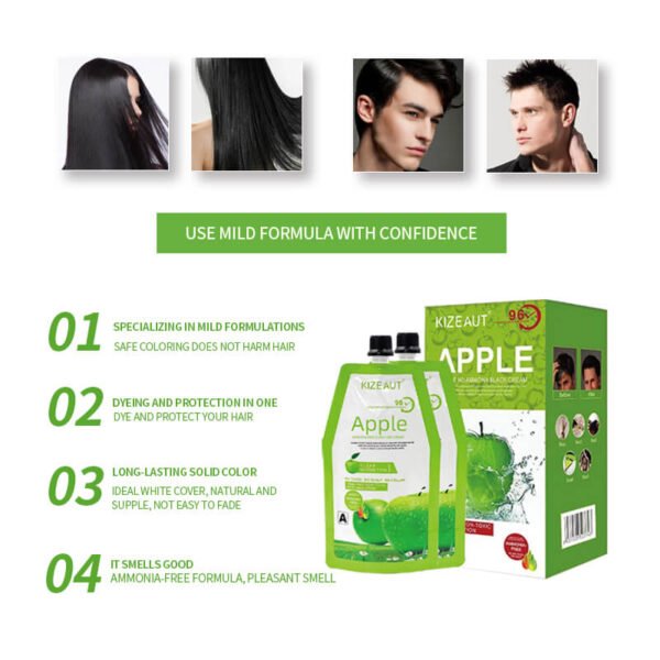 KIZEAUT Apple Extract Ammonia Free Black Hair Dye, Clear Water Formula No Scalp Staining