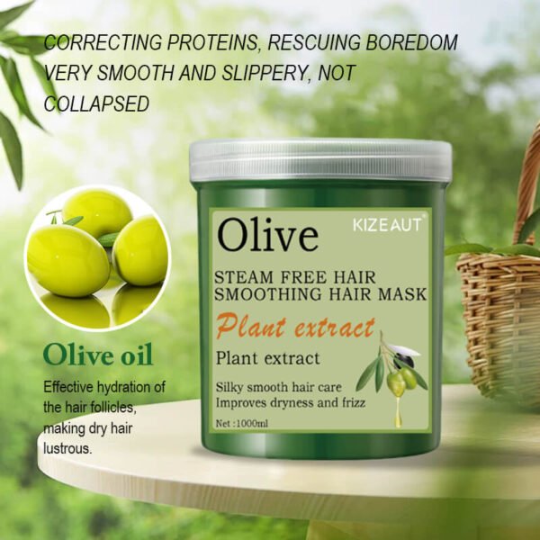 New Arrival: KIZEAUT Olive No-Rinse Smoothing Hair Mask. Enjoy deep hair care easily at home.
