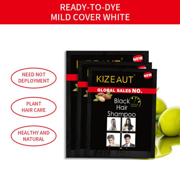 KIZEAUT Sachet Black Hair Shampoo, Plant-Based Grey Hair Coverage One-Step Black Hair Dye