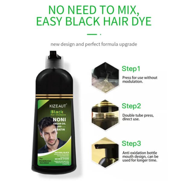KIZEAUT Black Hair Dye Shampoo, Gray Hair Coverage Hair Colorant
