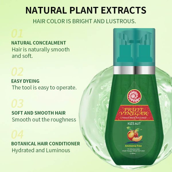 KIZEAUT Fruit Vinegar Ammonia Free Natural Black Hair Color Gel