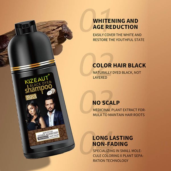 KIZEAUT Coconut Oil Hair Dye Shampoo, Easily Cover Gray Hair, Long-lasting & Hair-friendly