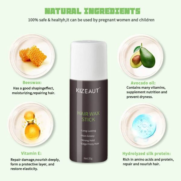 KIZEAUT Flyaway Hair Wax Stick, 35g Twist-Up Design. Tame messy sideburns and flyaways to eliminate frizzy hair.
