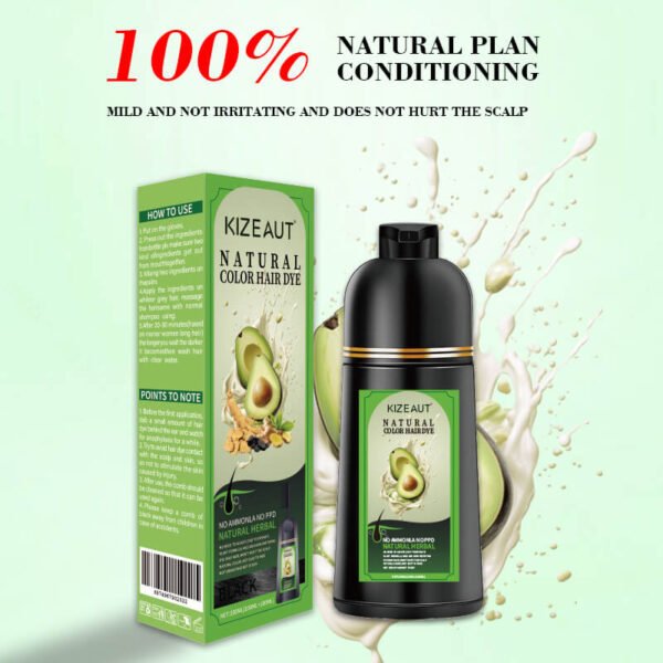 KIZEAUT Avocado Herbal Black Hair Dye Shampoo, Ammonia & PPD Free Home Hair Color for Gray Hair Coverage