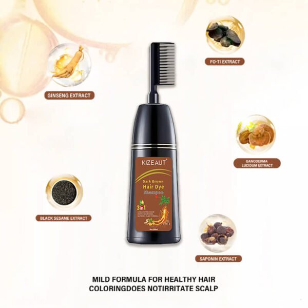 KIZEAUT 3 in 1 Dark Brown Hair Dye Shampoo with Built-in Comb
