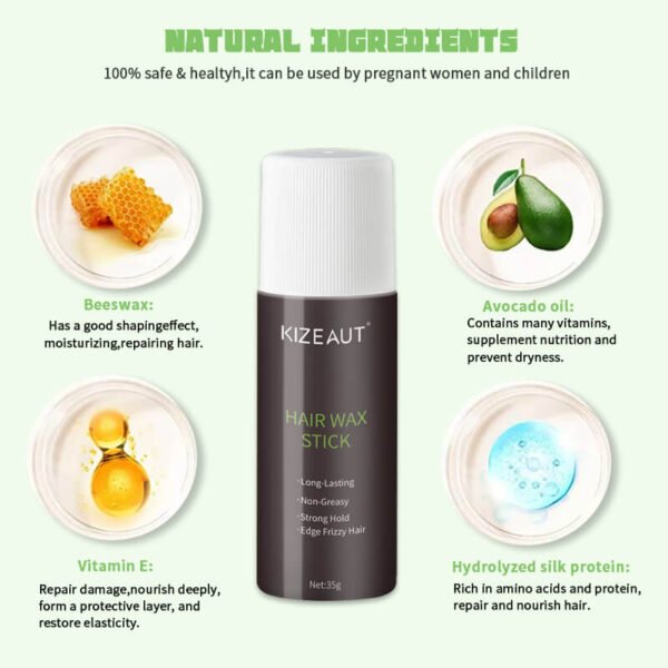 KIZEAUT Flyaway Hair Wax Stick, 35g Twist-Up Design. Tame messy sideburns and flyaways to eliminate frizzy hair.