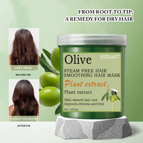 New Arrival: KIZEAUT Olive No-Rinse Smoothing Hair Mask. Enjoy deep hair care easily at home.
