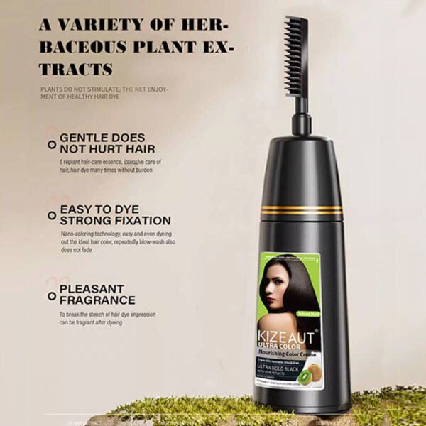KIZEAUT Kiwi Fruit Extract Nourishing Hair Color Cream, One Comb Design Easy Black Hair Dye