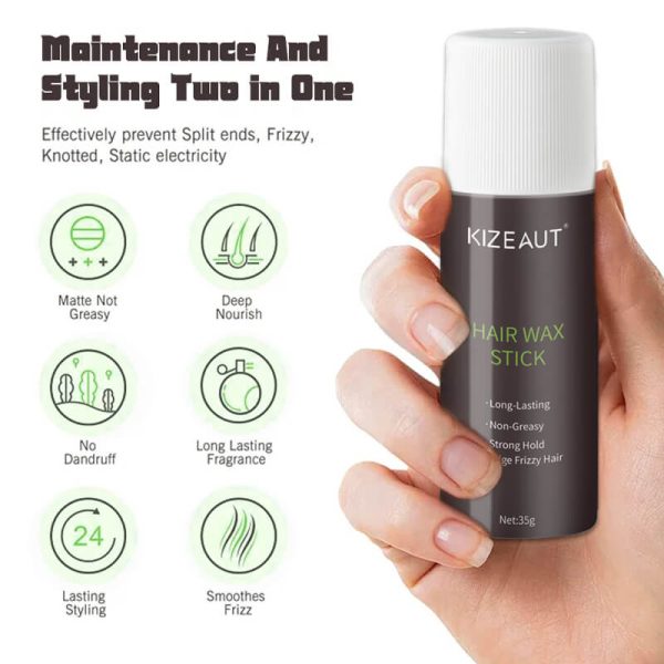 KIZEAUT Flyaway Hair Wax Stick, 35g Twist-Up Design. Tame messy sideburns and flyaways to eliminate frizzy hair.