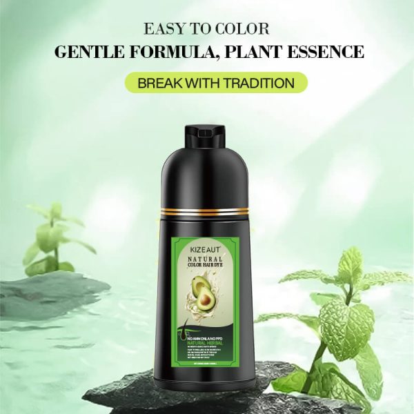 KIZEAUT Avocado Herbal Black Hair Dye Shampoo, Ammonia & PPD Free Home Hair Color for Gray Hair Coverage