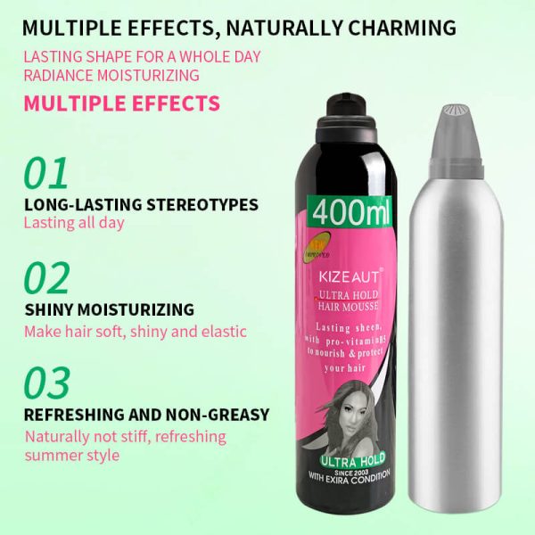 Newly Upgraded KIZEAUT Strong Hold Styling Mousse. Styles hair while nourishing and repairing strands.