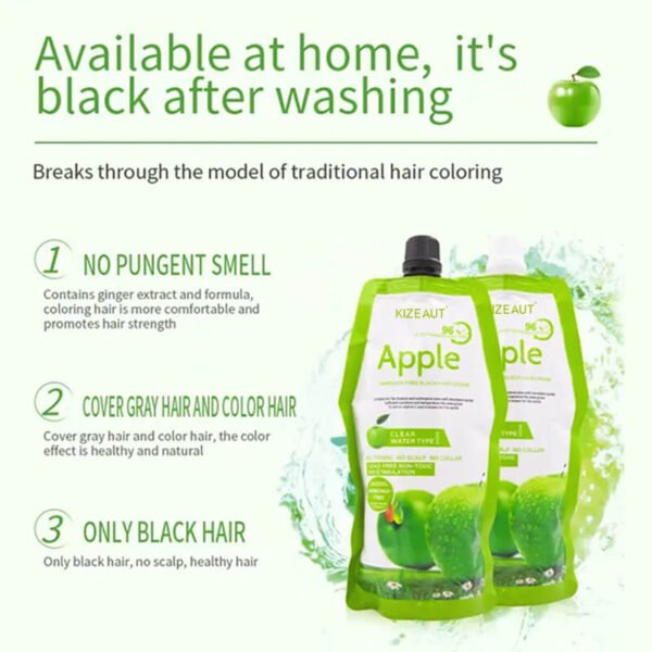 KIZEAUT Apple Extract Ammonia Free Black Hair Dye, Clear Water Formula No Scalp Staining
