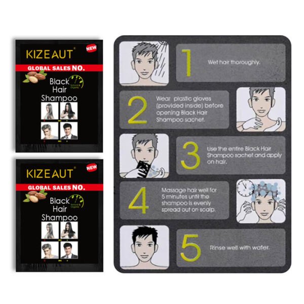 KIZEAUT Sachet Black Hair Shampoo, Plant-Based Grey Hair Coverage One-Step Black Hair Dye