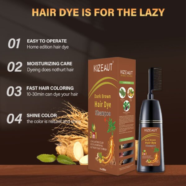KIZEAUT 3 in 1 Dark Brown Hair Dye Shampoo with Built-in Comb