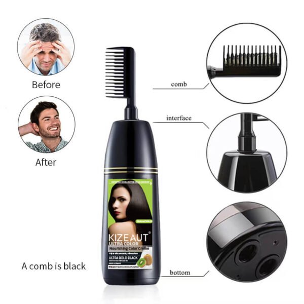 KIZEAUT Kiwi Fruit Extract Nourishing Hair Color Cream, One Comb Design Easy Black Hair Dye
