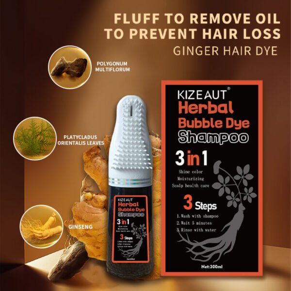 KIZEAUT 3 In 1 Ginger Herbal Bubble Hair Dye Shampoo With Comb