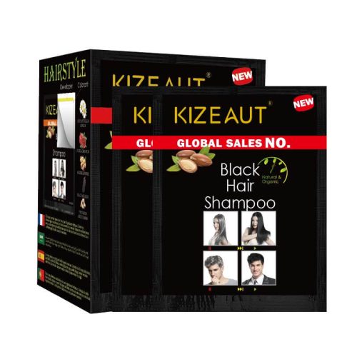 KIZEAUT Sachet Black Hair Shampoo, Plant-Based Grey Hair Coverage One-Step Black Hair Dye
